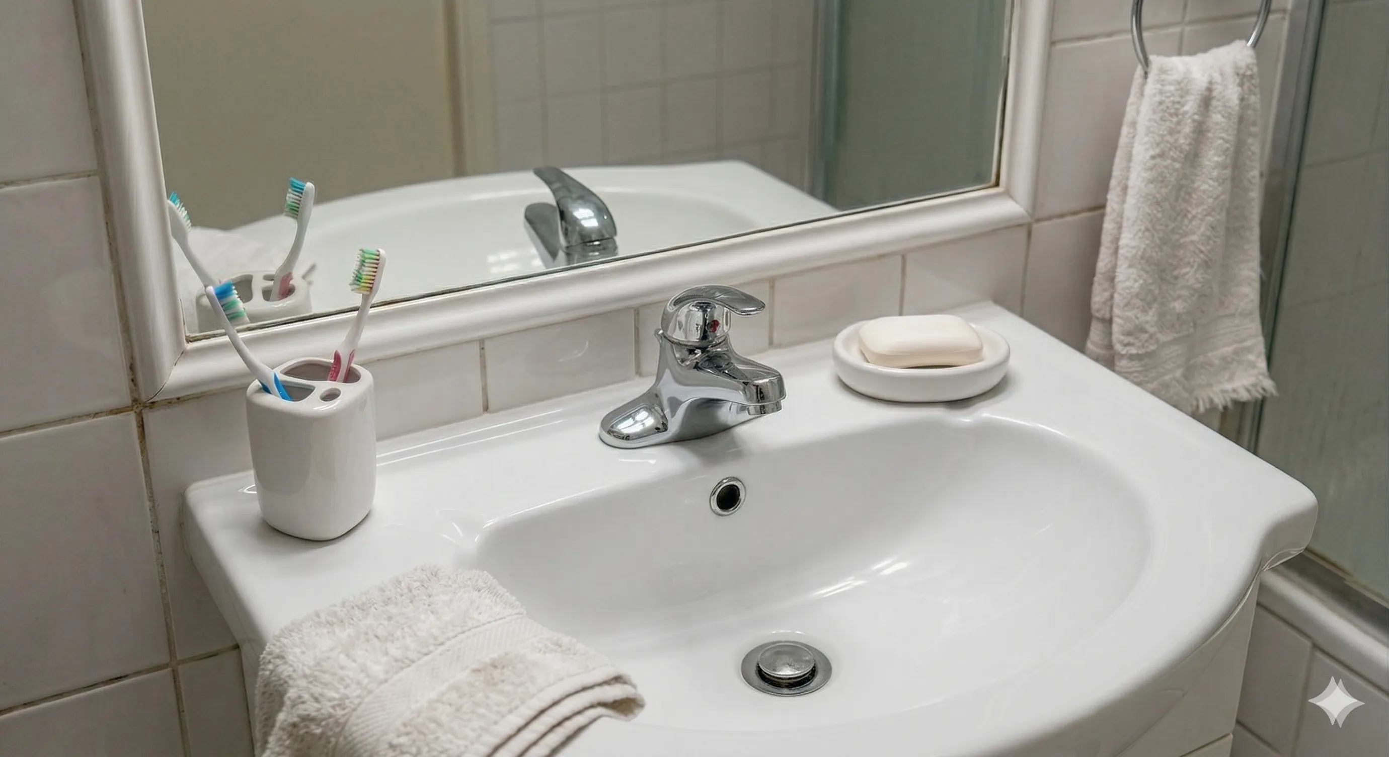 Sanitized and polished bathroom sink
